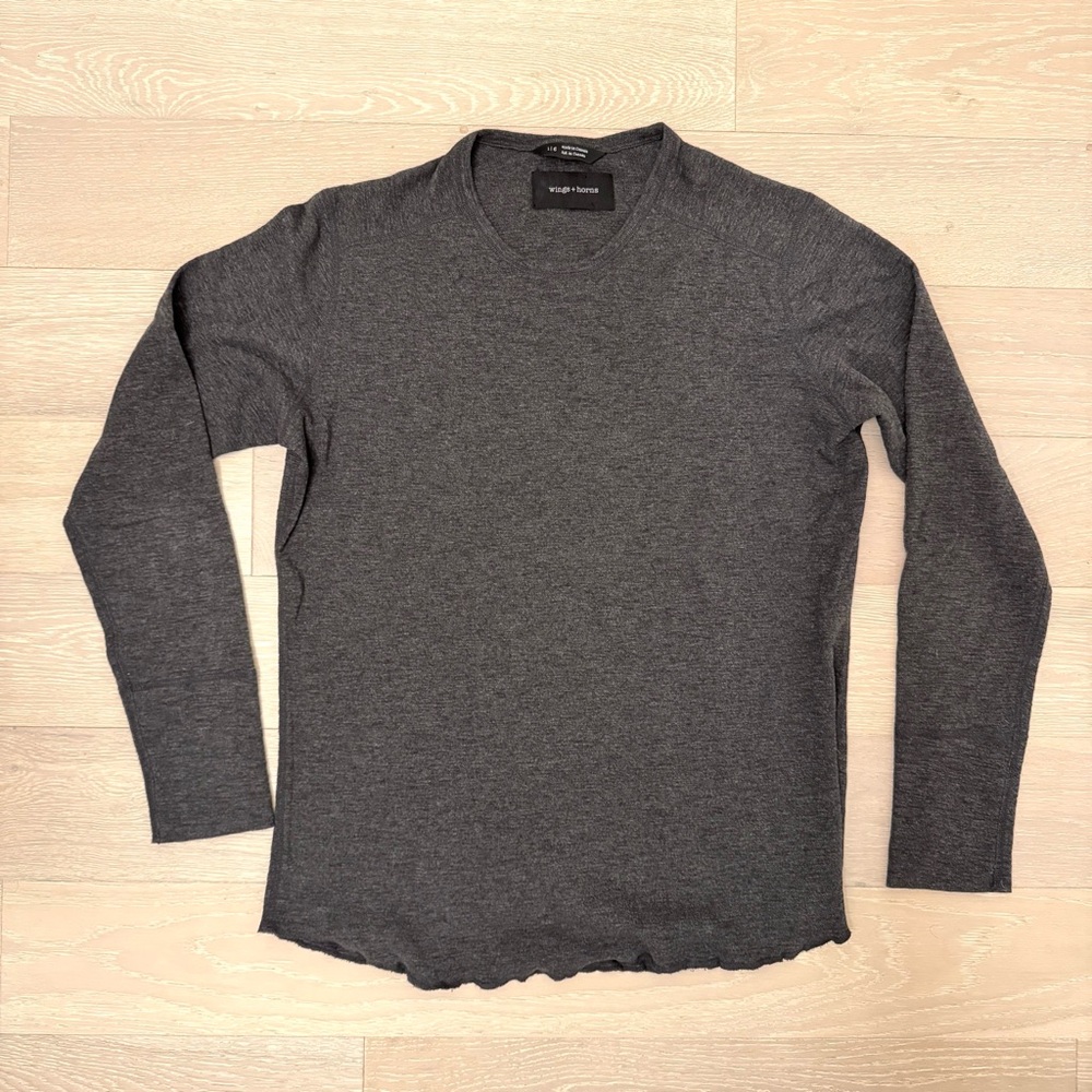 Wings + Horns Charcoal Slub Cotton Crewneck Top